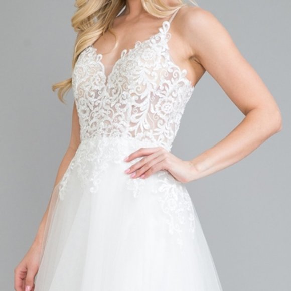 WEDDING BRDAL LONG MAXI White Sweetheart Neck Lace Bodice Prom Dress 010 - Picture 2 of 9